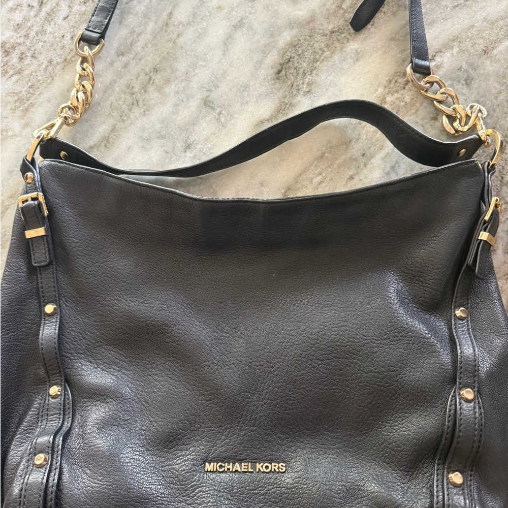 Michael Kors Black Shoulder Bag with Gold Accents